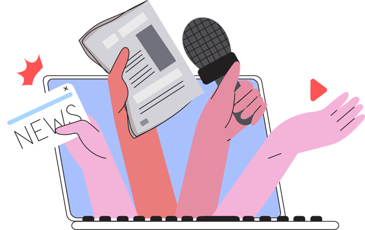 News channels broadcast latest  news  イラスト
