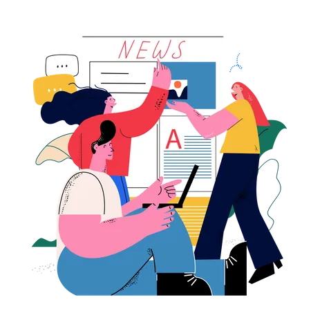 News content management by team  Illustration