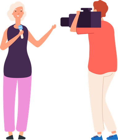 News journalists with cameraman  Illustration
