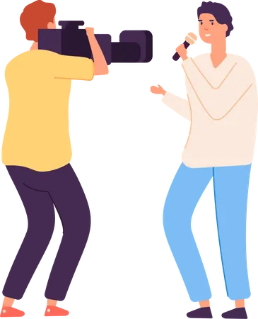 News journalists with cameraman  Illustration