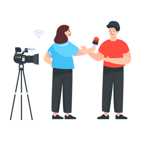 News reporter asking question to a person  イラスト