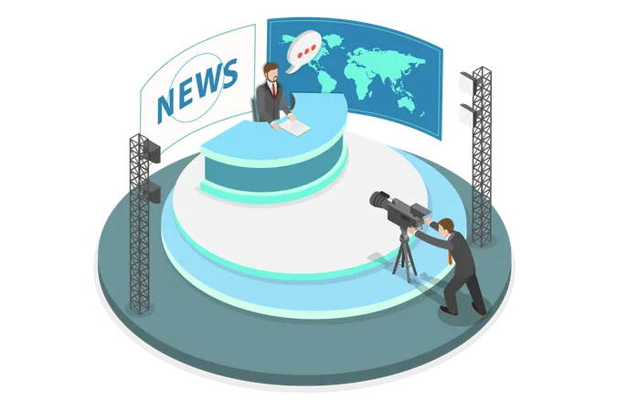 3 D Isometric Flat Vector Conceptual Illustration Of News Television Broadcast Illustration