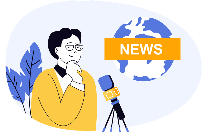 News reporter sharing live news globally  Illustration