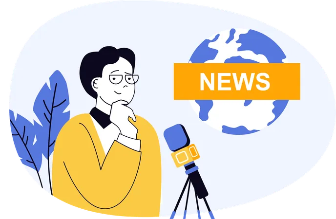 News reporter sharing live news globally  Illustration