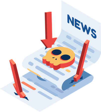 Newspaper with Falling Arrow and Skull  イラスト