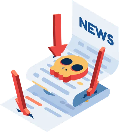 Newspaper with Falling Arrow and Skull  イラスト