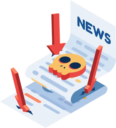 Newspaper with Falling Arrow and Skull  Illustration