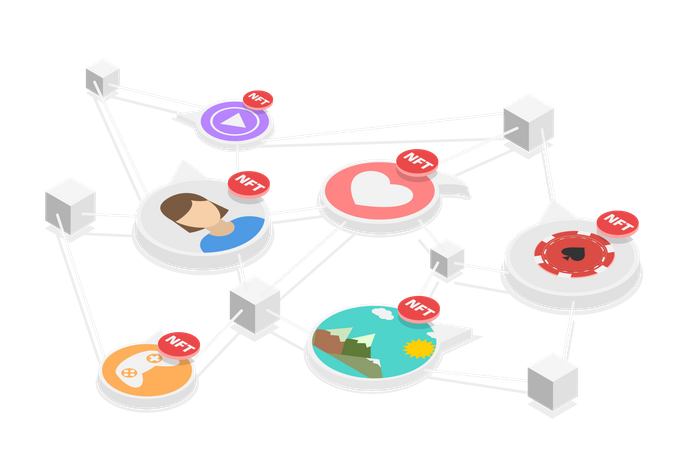 NFT Blockchain Technology and Non-Fungible Token  Illustration