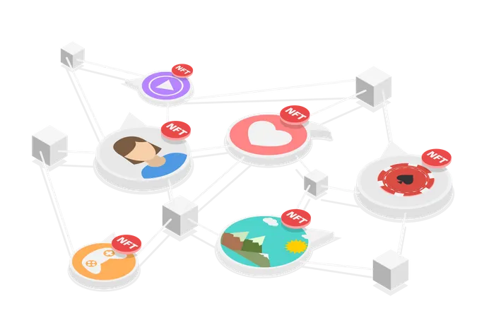 NFT Blockchain Technology and Non-Fungible Token  Illustration