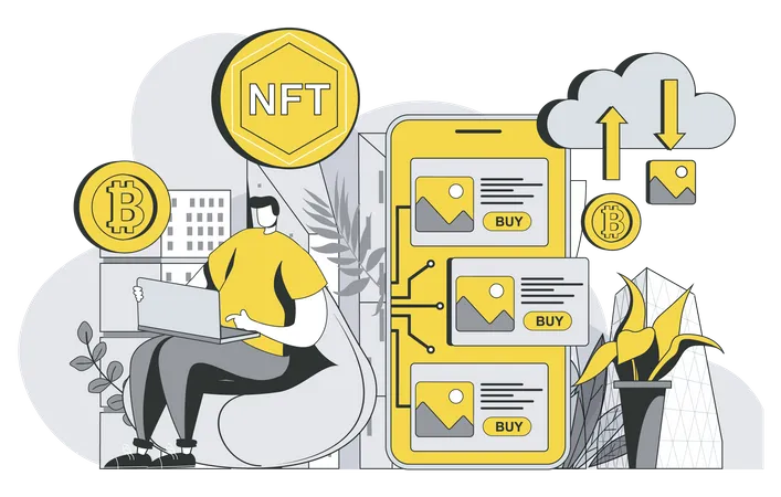 NFT cryptocurrency technology Illustration