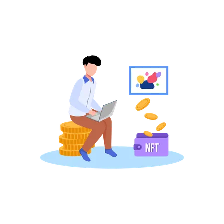 NFT 2 Flat Illustration In This Design You Can See How Technology Connect To Each Other Each File Comes With A Project In Which You Can Easily Change Colors And More Illustration