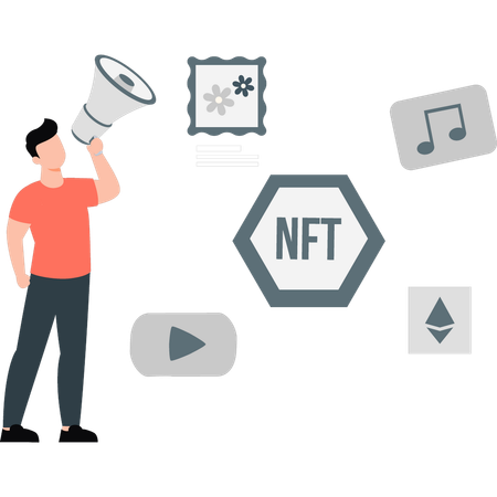 NFT 마케팅하는 소년  일러스트레이션