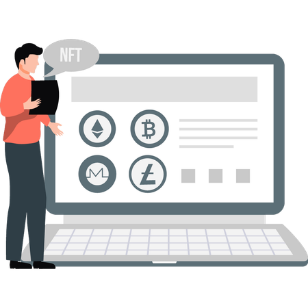 사업가가 토큰 NFT 시장을 수집  일러스트레이션