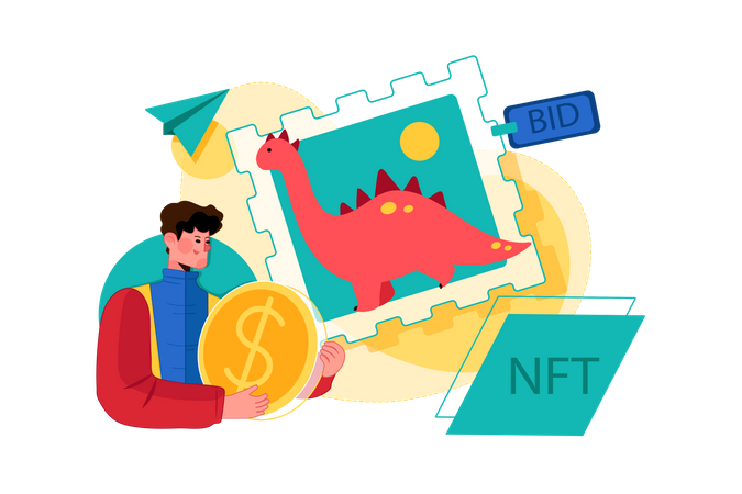 Inversor de NFT puja por arte NFT  Ilustración