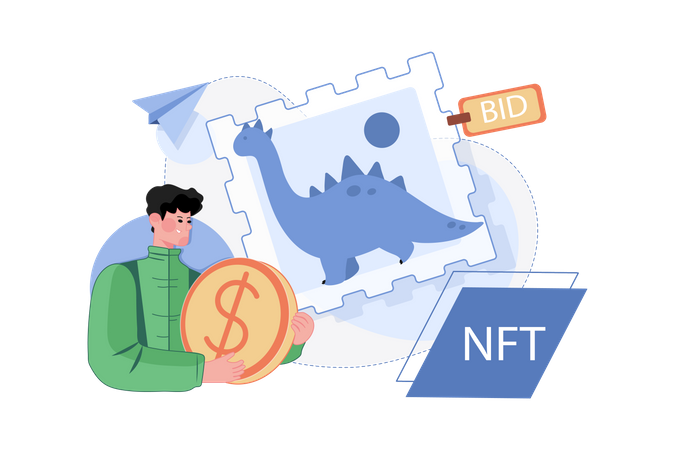 Inversor de NFT puja por arte NFT  Ilustración