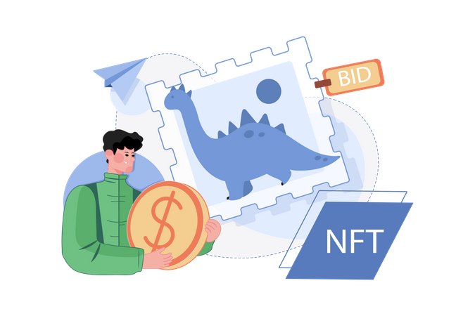 Un investisseur NFT enchérit sur l'art NFT  Illustration