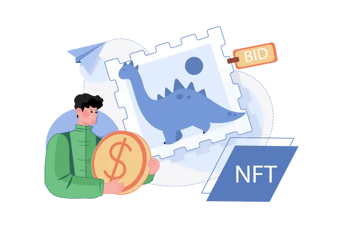 Un investisseur NFT enchérit sur l'art NFT  Illustration