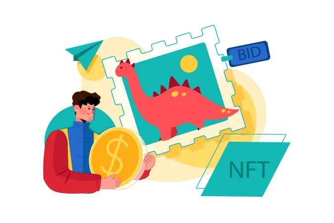 NFT investor bidding on NFT art  Illustration