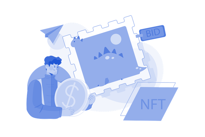 NFT Investor Bidding On NFT Art  일러스트레이션