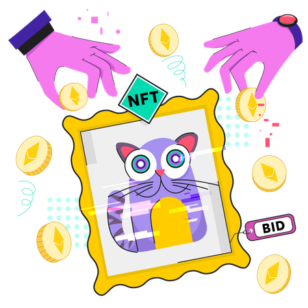 NFT-Investor bietet NFT-Kunst  Illustration