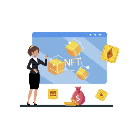 NFT Flat Illustration In This Design You Can See How Technology Connect To Each Other Each File Comes With A Project In Which You Can Easily Change Colors And More Illustration