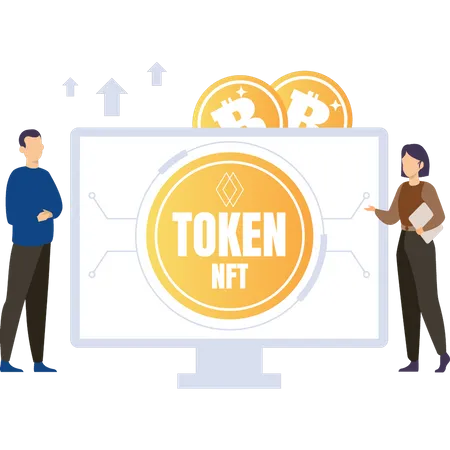 Boy And Girl Working On NFT Tokens Illustration