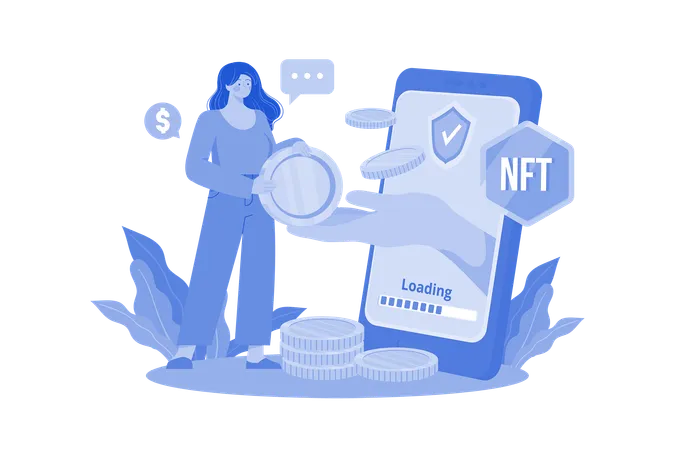 NFT Trading Illustration Concept A Flat Illustration Isolated On White Background Illustration