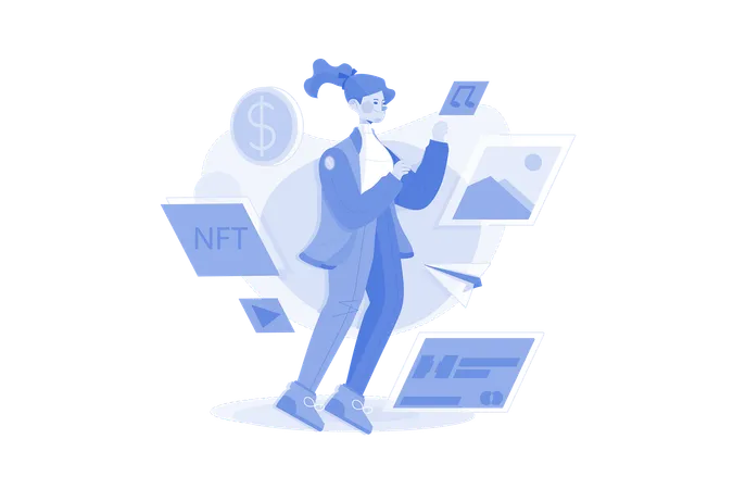 NFT Trading Illustration Concept On White Background Illustration