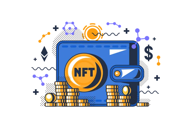 NFT Wallet For Storage Cryptocurrency Coin Vector Electronic Purse For Digital Money Storage And Paying Online In Internet For Service Finance Safe And Transaction Flat Cartoon Illustration Illustration