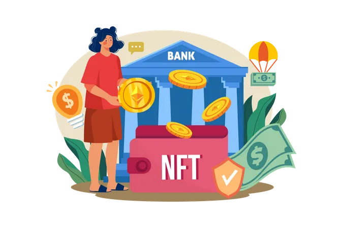 NFT Wallet Illustration Concept On White Background Illustration