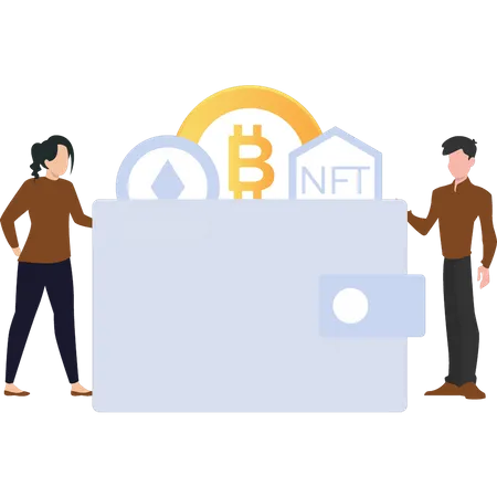 The Wallet Includes NFT Tokens And Bitcoin Illustration