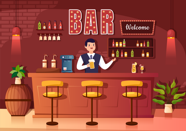Night Bar Restaurant Illustration
