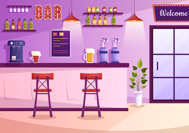 Night Beer Bar  Illustration