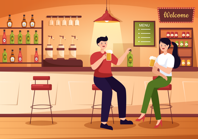 Night Beer Pub  Illustration