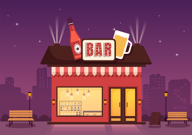 Night Beer Shop  Illustration