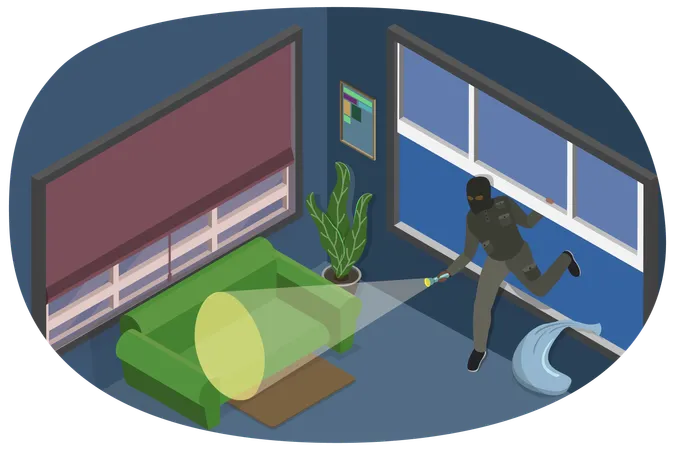 3 D Isometric Flat Vector Conceptual Illustration Of Robbery Night Bulgar Intrusion Into Apartment Illustration