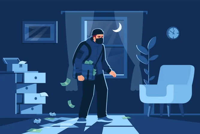 Night burglar intrusion into apartment Illustration