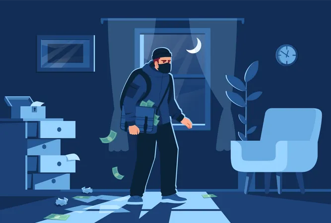 Night burglar intrusion into apartment  Illustration