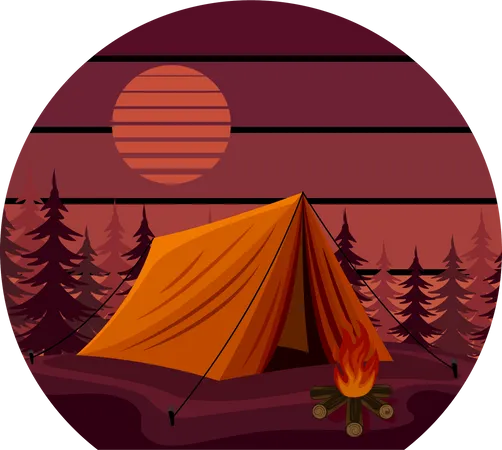 Night camp wild life  イラスト