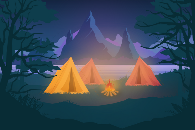 Night outdoor nature adventure camping  Illustration