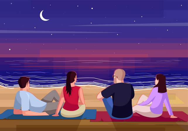 Night rest on beach  Illustration