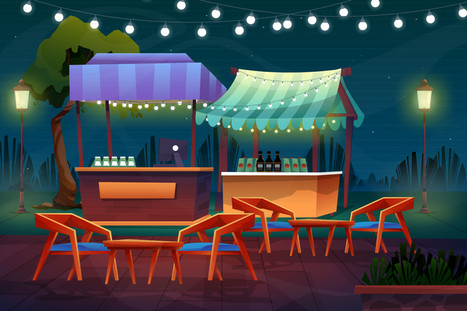 Night scene of Beverage shop Illustration