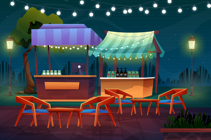 Night scene of Beverage shop  Illustration