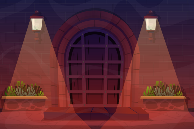Night scene of house door Illustration