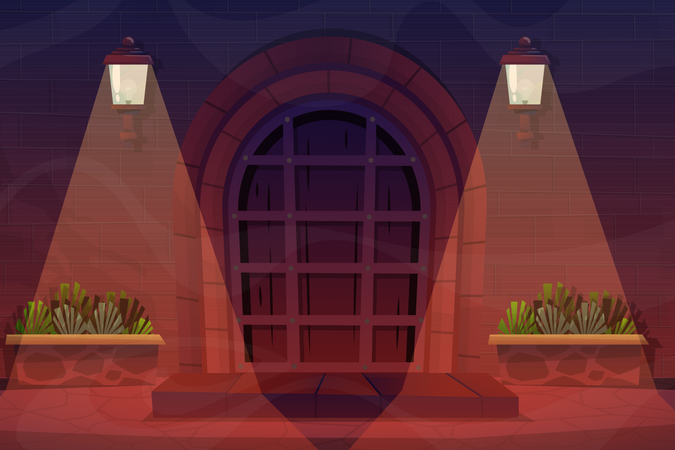 Night scene of house door  Illustration