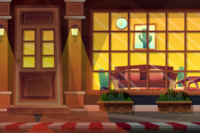 Night scene of house  Illustration