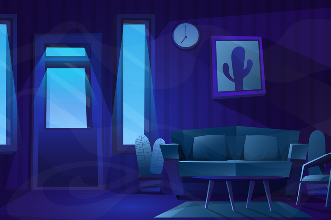 Night scene of living room  Illustration