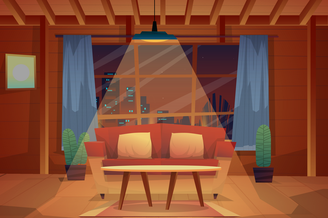 Night scene of living room  Illustration