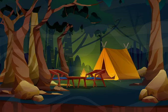 Night scene with tent Illustration
