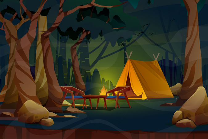 Night scene with tent  Illustration